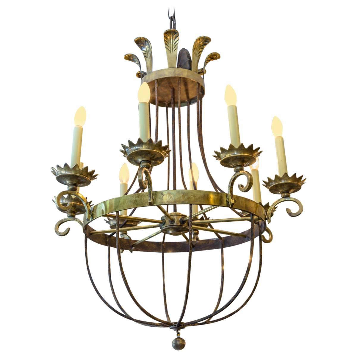 19th Century French Late Regency Brass and Steel Chandelier