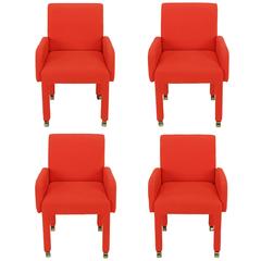 Set of Four Design Institute of America Fully Upholstered Red Wool Armchairs