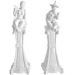 Monumental Pair of Italian Ceramic Chinoiserie Statues