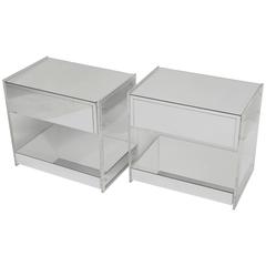 Lucite and Mirror Nightstands or End Tables