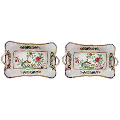 Spode Stone China "Double Peacock" Pattern Pair of Baskets