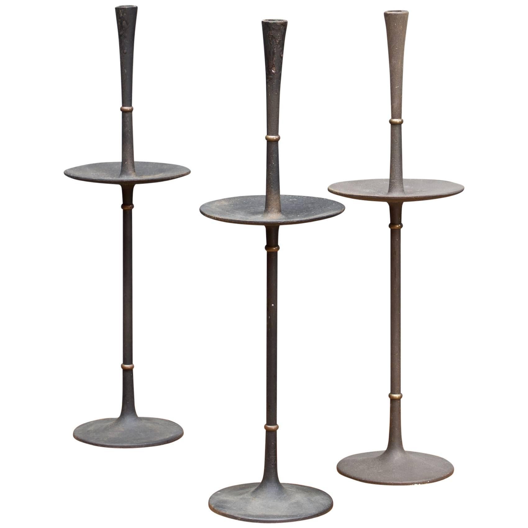 Early Quistgaard Cast Iron and Brass Candlesticks