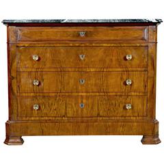 Louis Philippe Bookmatched Front Walnut Commode with Gray Marble Top
