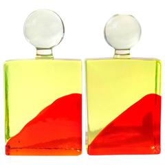 Salviati Murano Red and Vaseline Italian Art Glass Bookend Sculptures 2