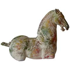 Vintage Painted Plaster Chinese Tang Style Excavated Scavo Horse