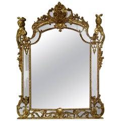 Antique Exceptional French Regence Period Giltwood Boiserie Mirror, France, circa 1725