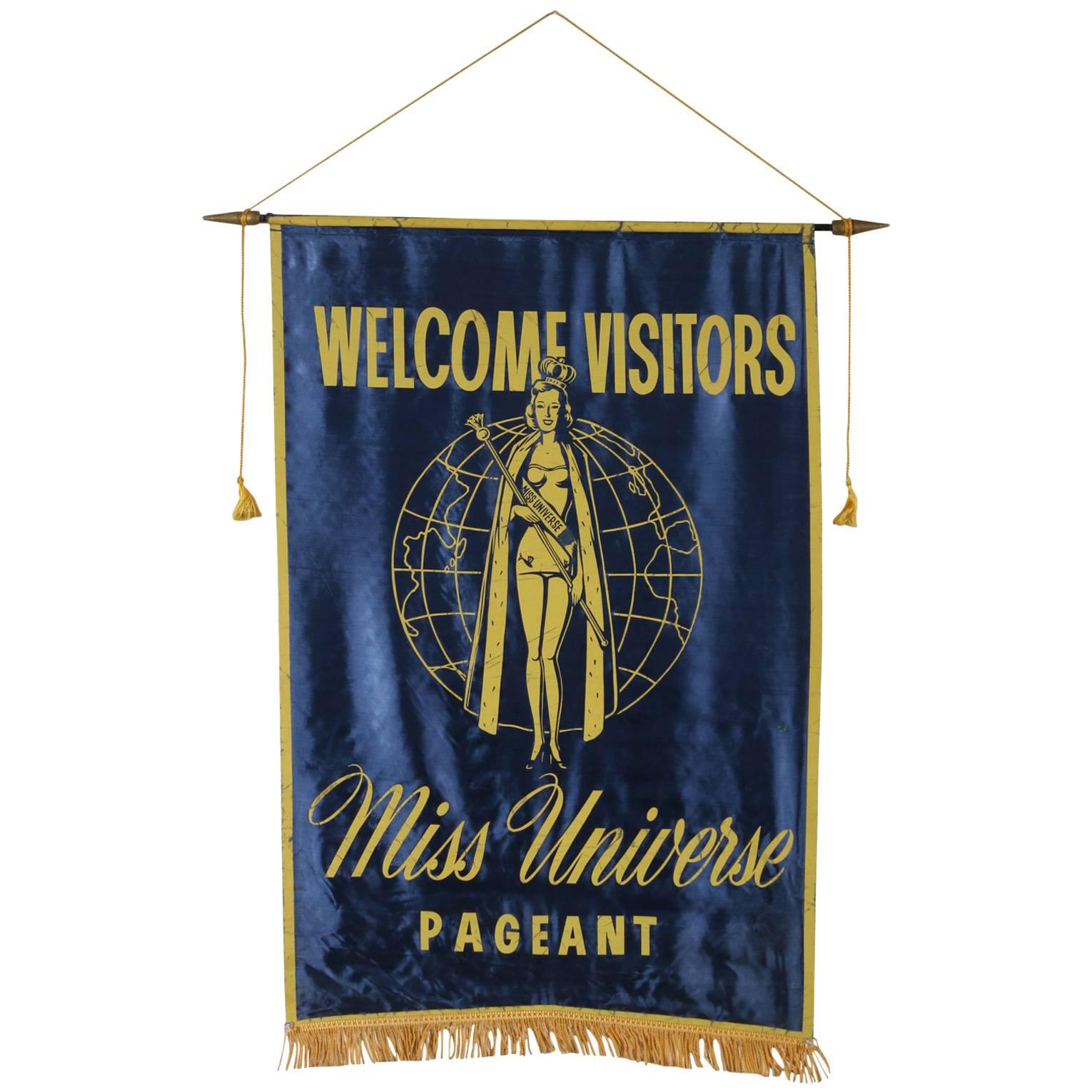 Miss Universe Pageant Welcome Banner, All Original, circa 1952, Long Beach CA For Sale