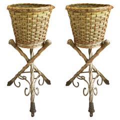 Victorian Wicker Pair of Garden Baskets on Tripodal Bases