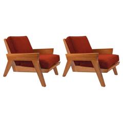 Vintage Pair of Ranch Oak Lounge Chairs