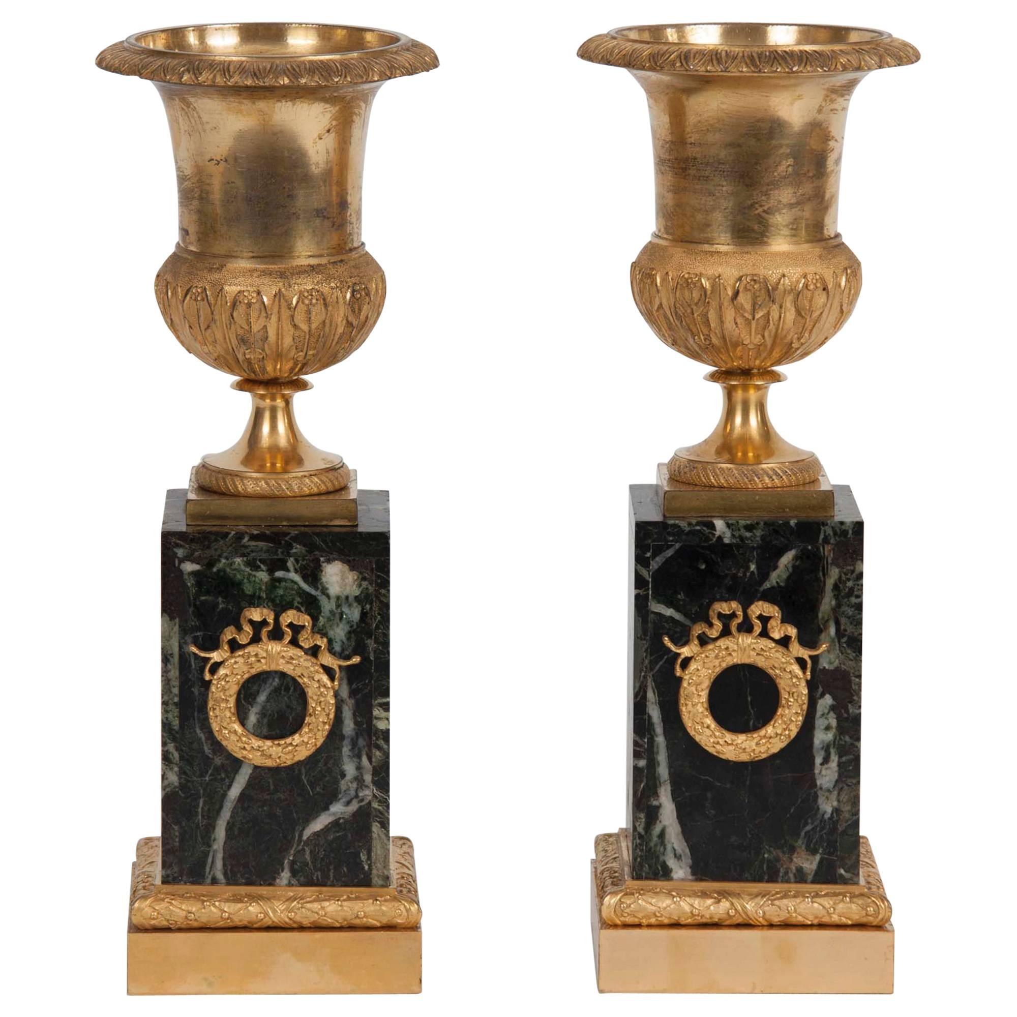 Pair of Empire Gilt Bronze Vases