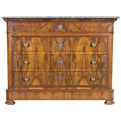 French Louis Philippe Walnut Commode with Gray Marble Top