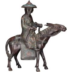 Qing Chinese Bronze and Cloisonné Figural Group 'Man on Horseback'