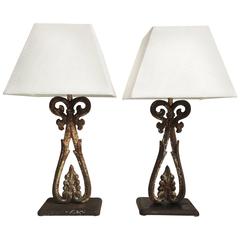 Pair of 19th Century Cast Iron Balustrade Table Lamps
