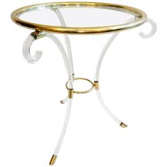 Round Gueridon Lucite and Brass Side Table