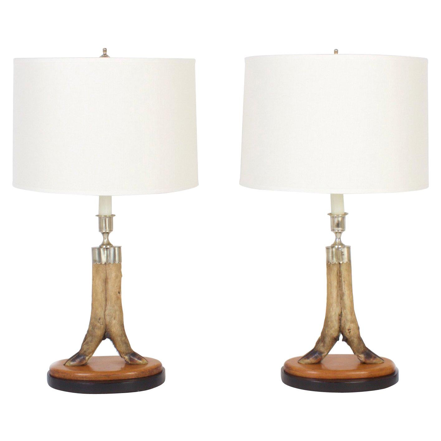 Vintage Pair of Deer Hoof Table Lamps