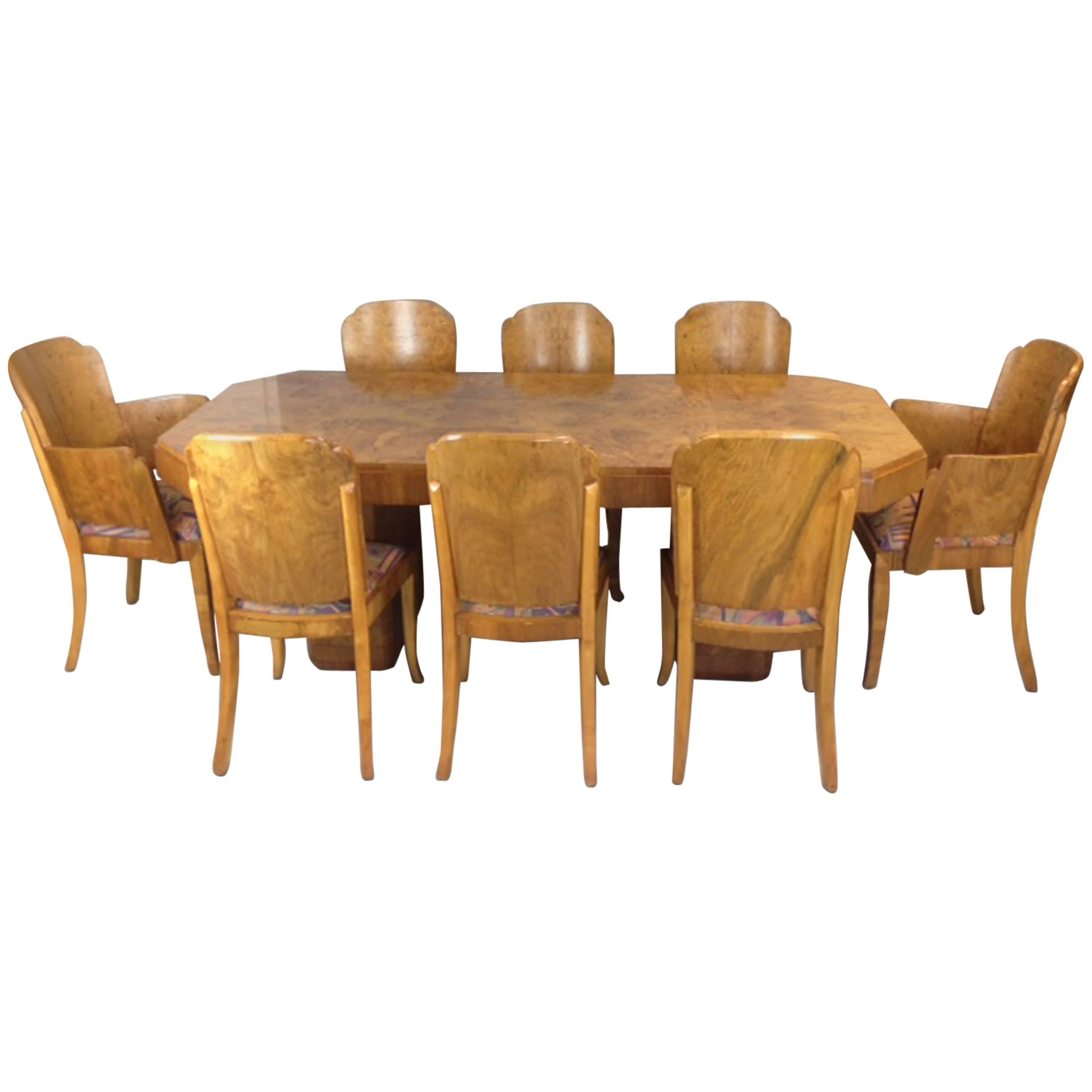 Marcel Guillemard Art Deco Dining Table and Eight Chairs