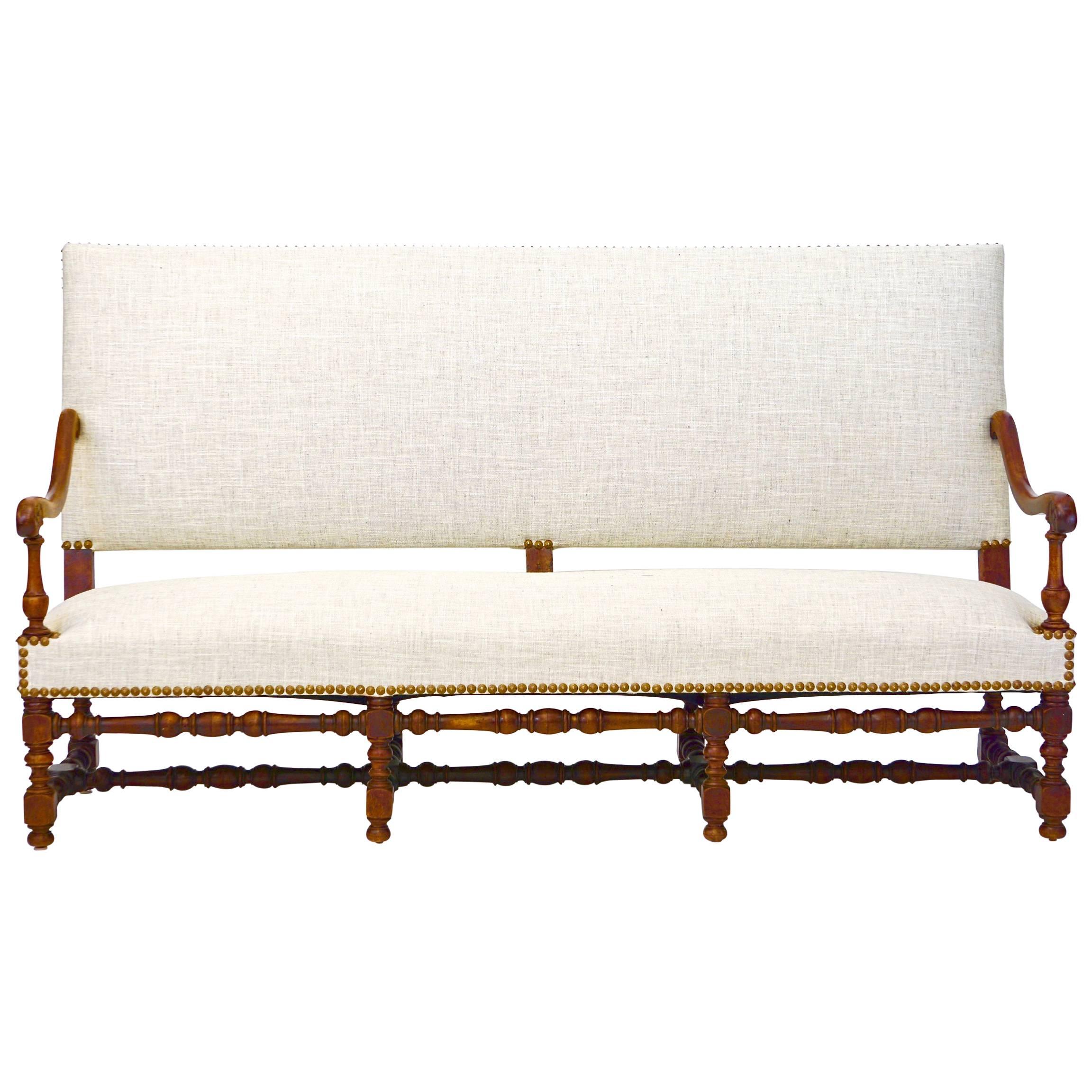 19th Century Jacobean Style Hall Settee or Bench with Back
