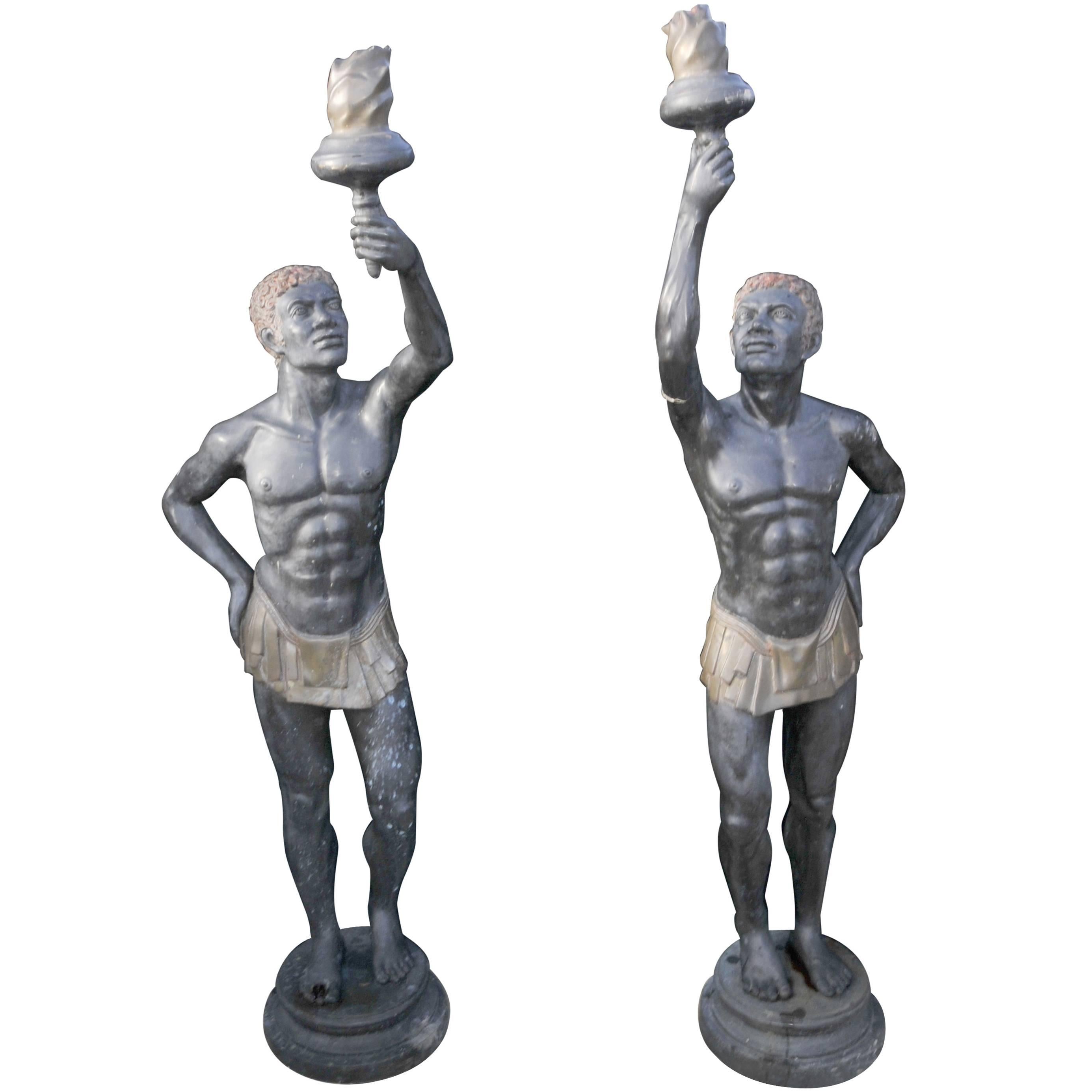 Pair of Extra Large Italian Bronze Blackamoor Statues For Sale