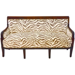 Empire-Style French Settee, Newly Upholstered in Zebra Velvet