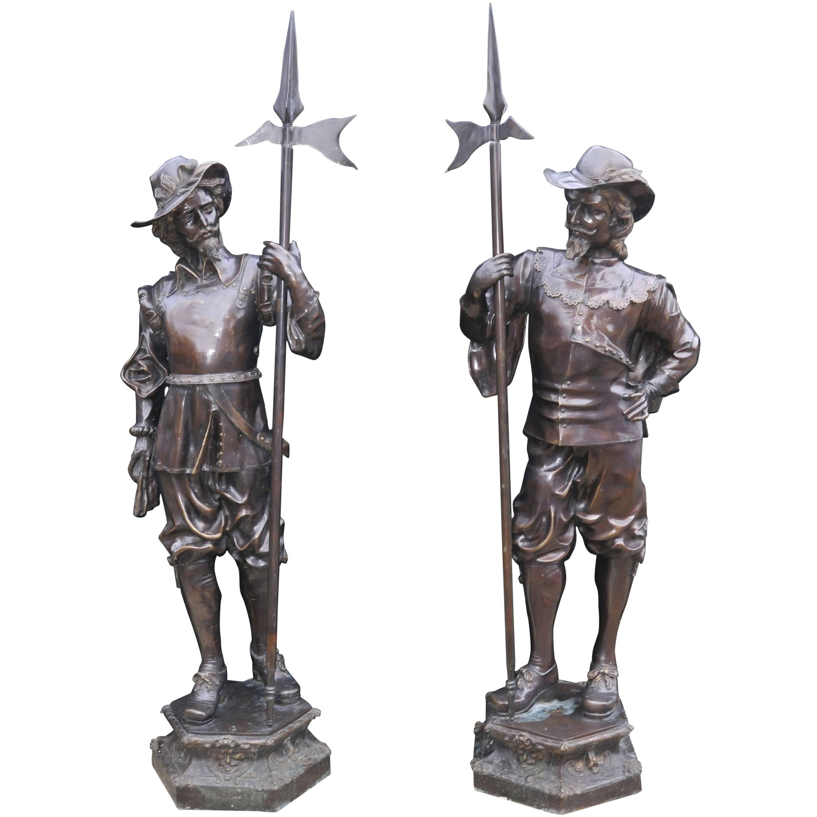 Pair of English Bronze Lifesize Cavaliers Prince Charles I Soldiers For Sale