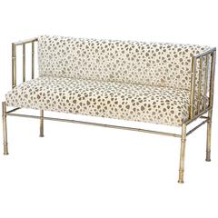 Vintage Chrome Settee with Faux Bamboo Detailing, Newly Upholstered, Romo Fabric