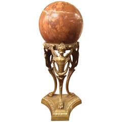 Neoclassical Bronze Stand with Marble Orb