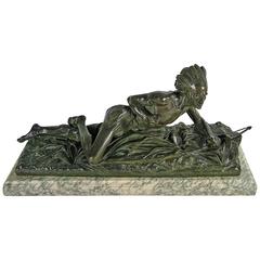 Edouard Drouot Original Bronze American Indian Crawling Hunting