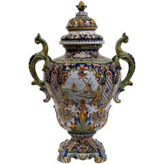 Large Early 20th Century Hand-Painted Vase from Rouen France