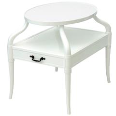 Mid-Century Oval-Top Side Table with Shelf