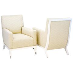 French Deco-Influenced Contemporary Chair with Matching Ottoman