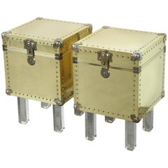 Chic Pair of Small Brass Trunk End Tables