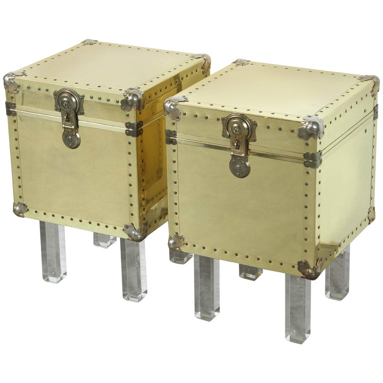 Chic Pair of Small Brass Trunk End Tables at 1stDibs