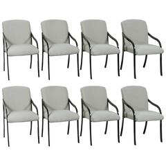 Set of Eight Polished Black Nickel Dining Chairs