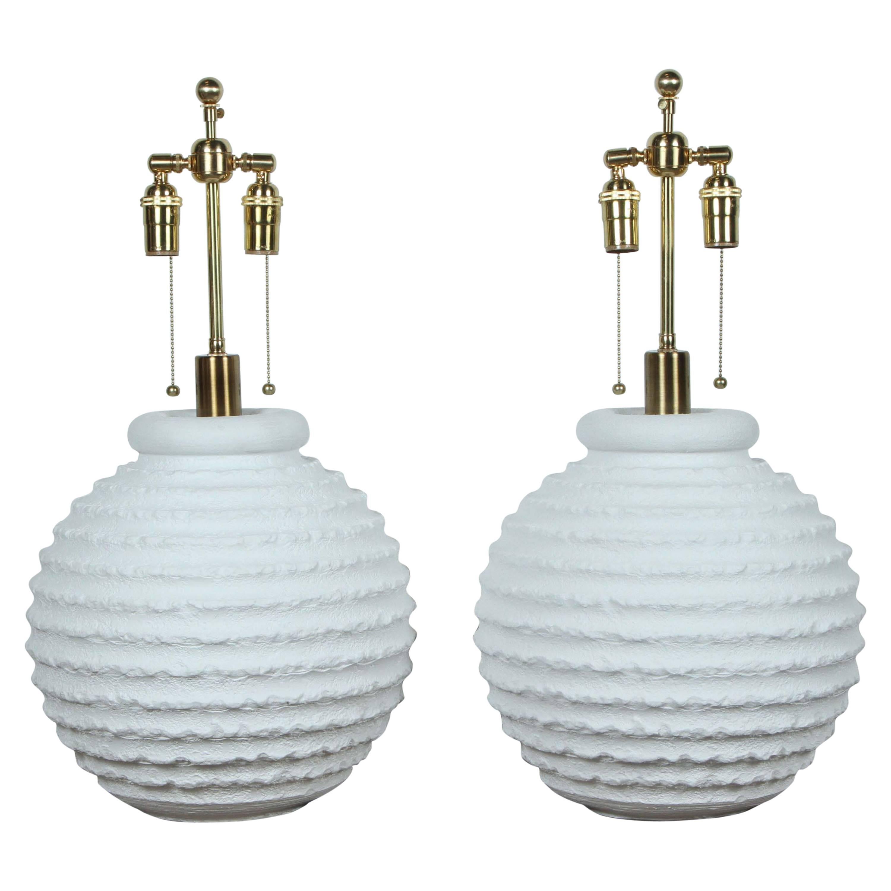 Pair of Plaster Lamps with a White Matte Finish