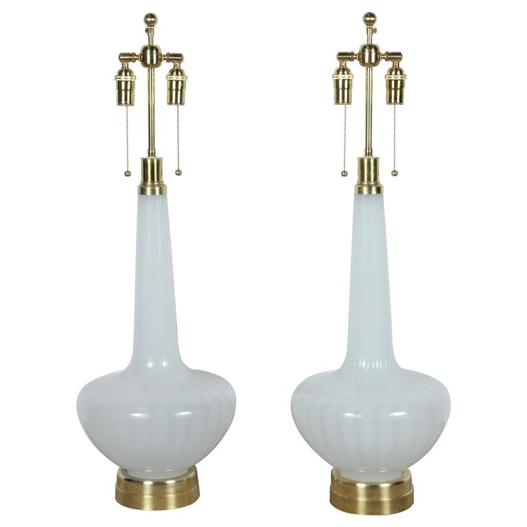 Pair of Large White Murano Glass Lamps at 1stDibs