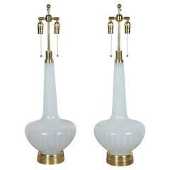 Pair of Large White Murano Glass Lamps