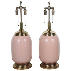 Pair of Salmon Glazed Lamps
