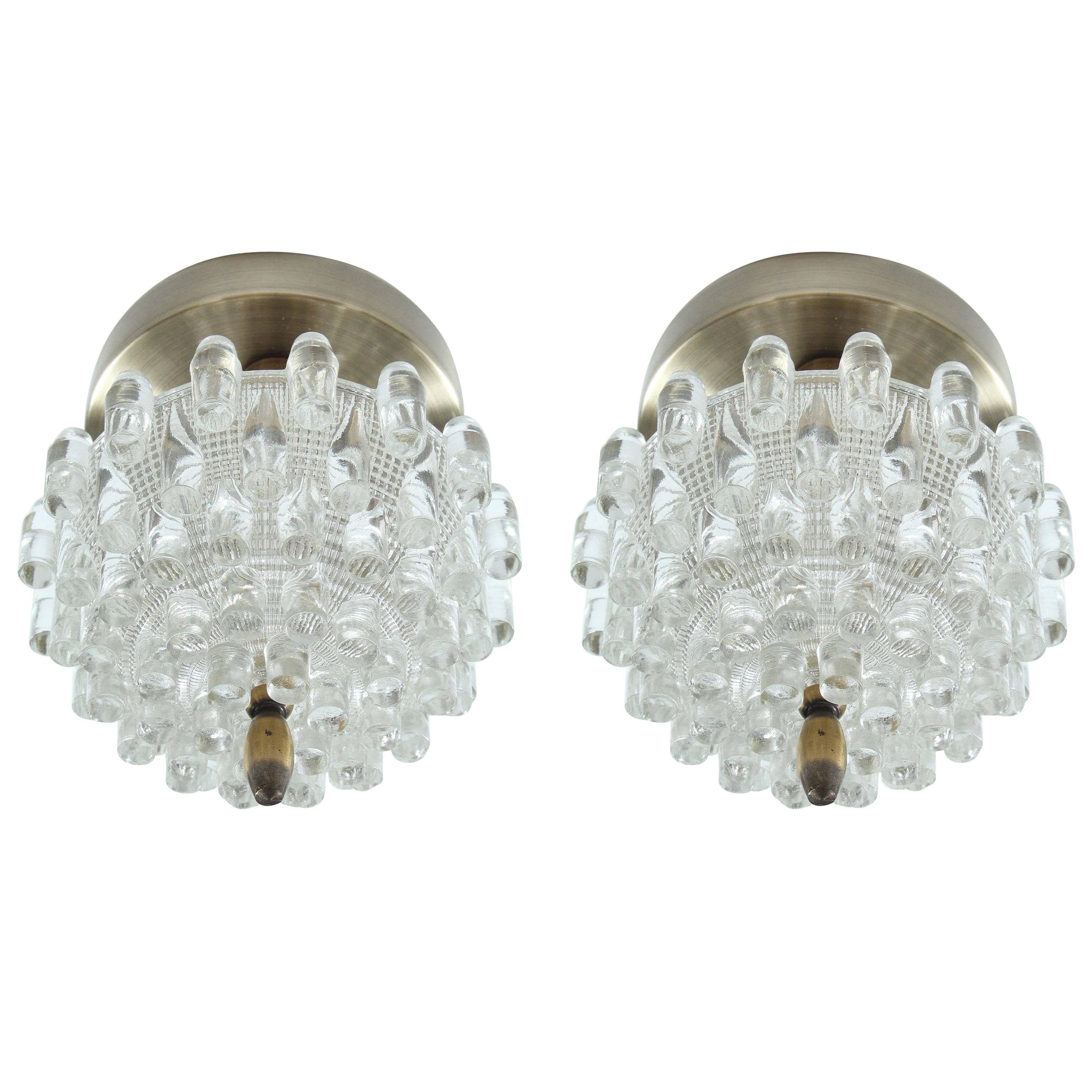 Pair of Unusual Moulded Glass Sconces For Sale