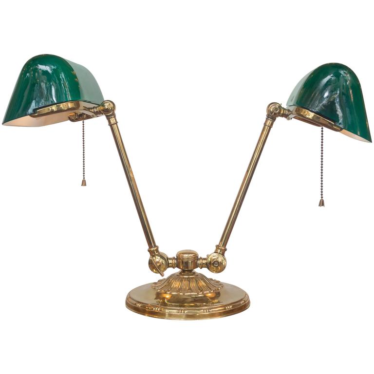 Double Shaded Banker's Lamp Signed, "Emeralite" at 1stDibs | double bankers  lamp, emeralite bankers lamp, banker lamp