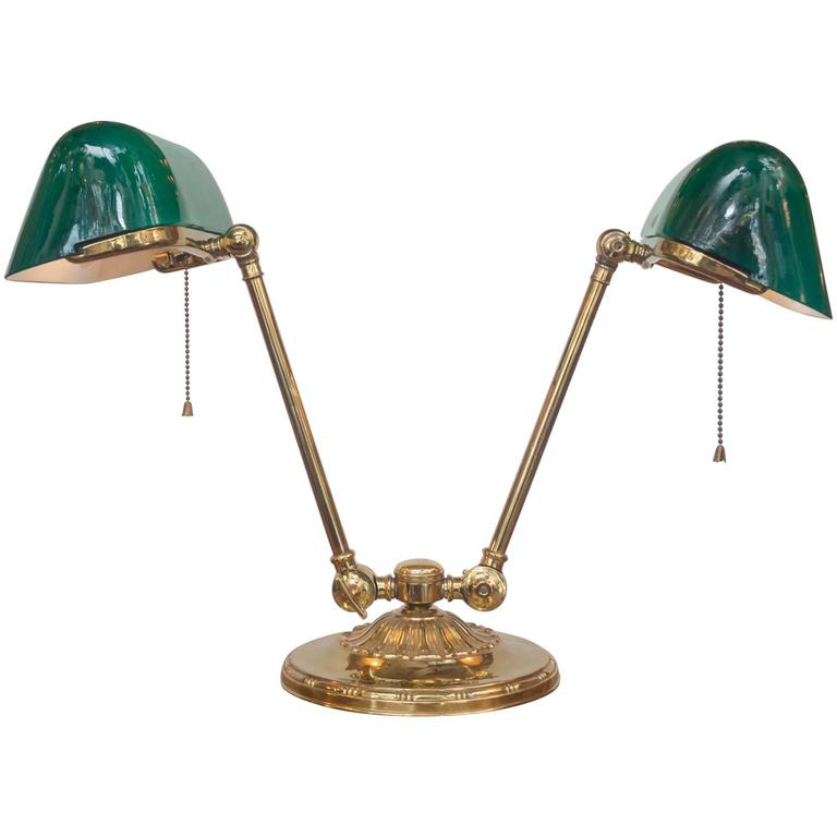 Double Shaded Banker s Lamp Signed