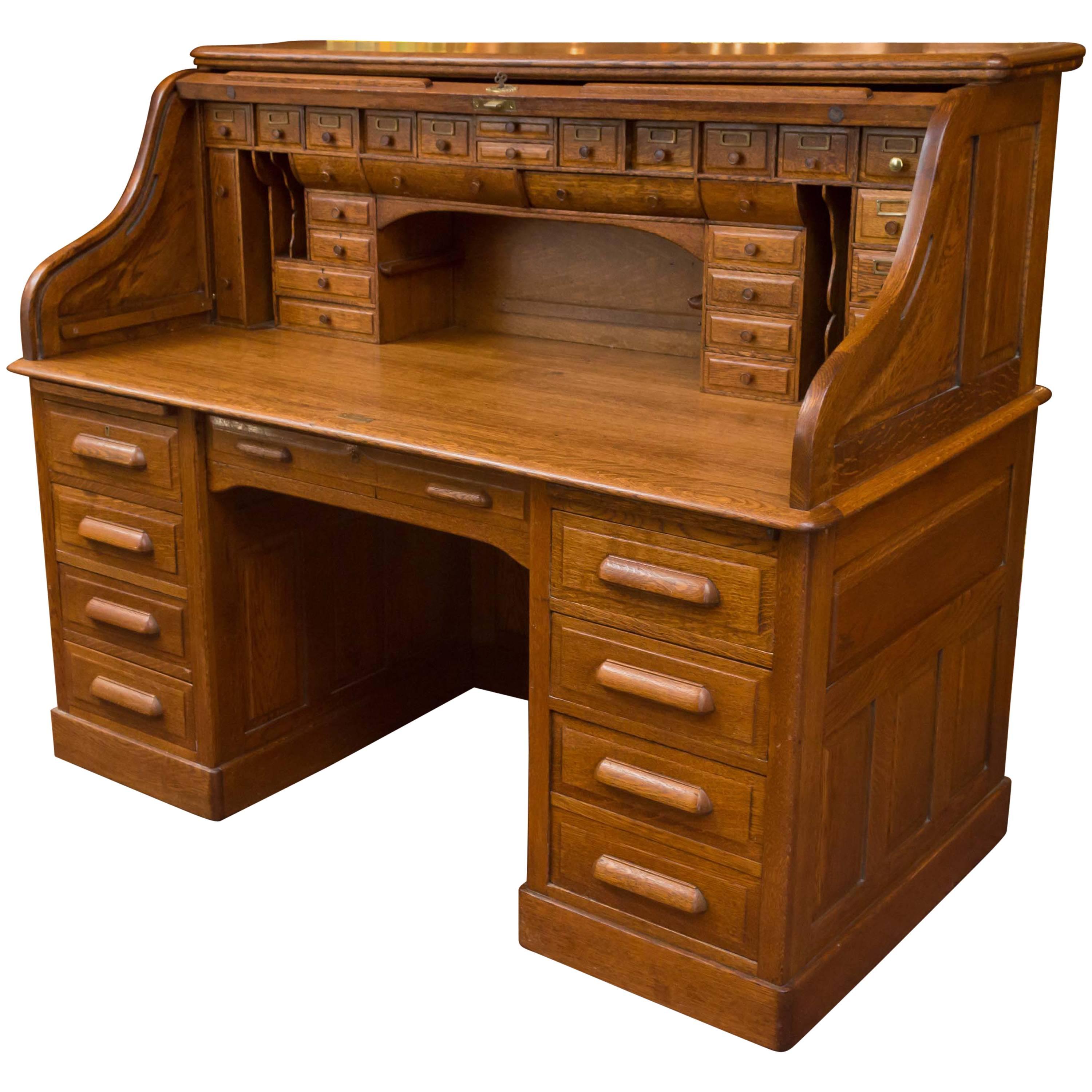 Exceptional Oversized S-Type Oak Roll Top Desk