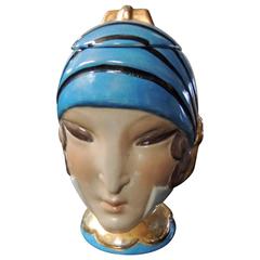 French Double Head Art Deco ROBJ Paris Signed Ceramic Jar Bonbonniere, 1930 2