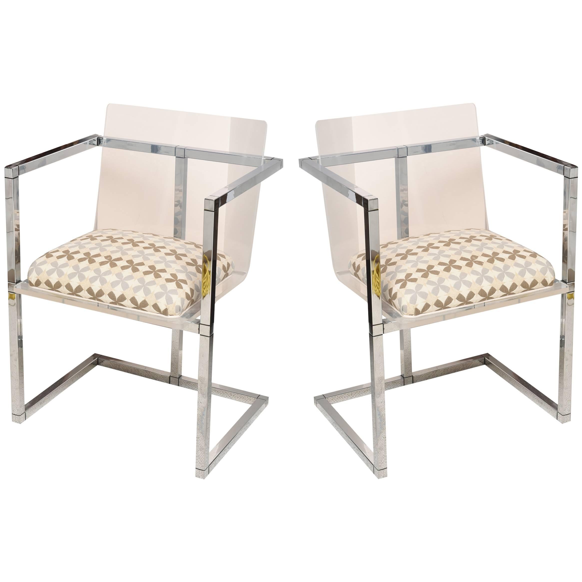  Lucite and Chrome Architectural Side Chairs Attributed to Charles Hollis Jones