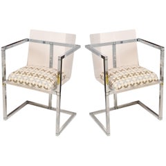  Lucite and Chrome Architectural Side Chairs Attributed to Charles Hollis Jones