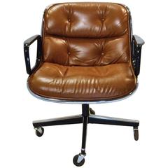 Vintage Mid-Century Modern Charles Pollack Leather Executive Armchair for Knoll