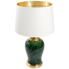 Green Faux Malachite Ceramic and Brass Lamp by Frederick Cooper