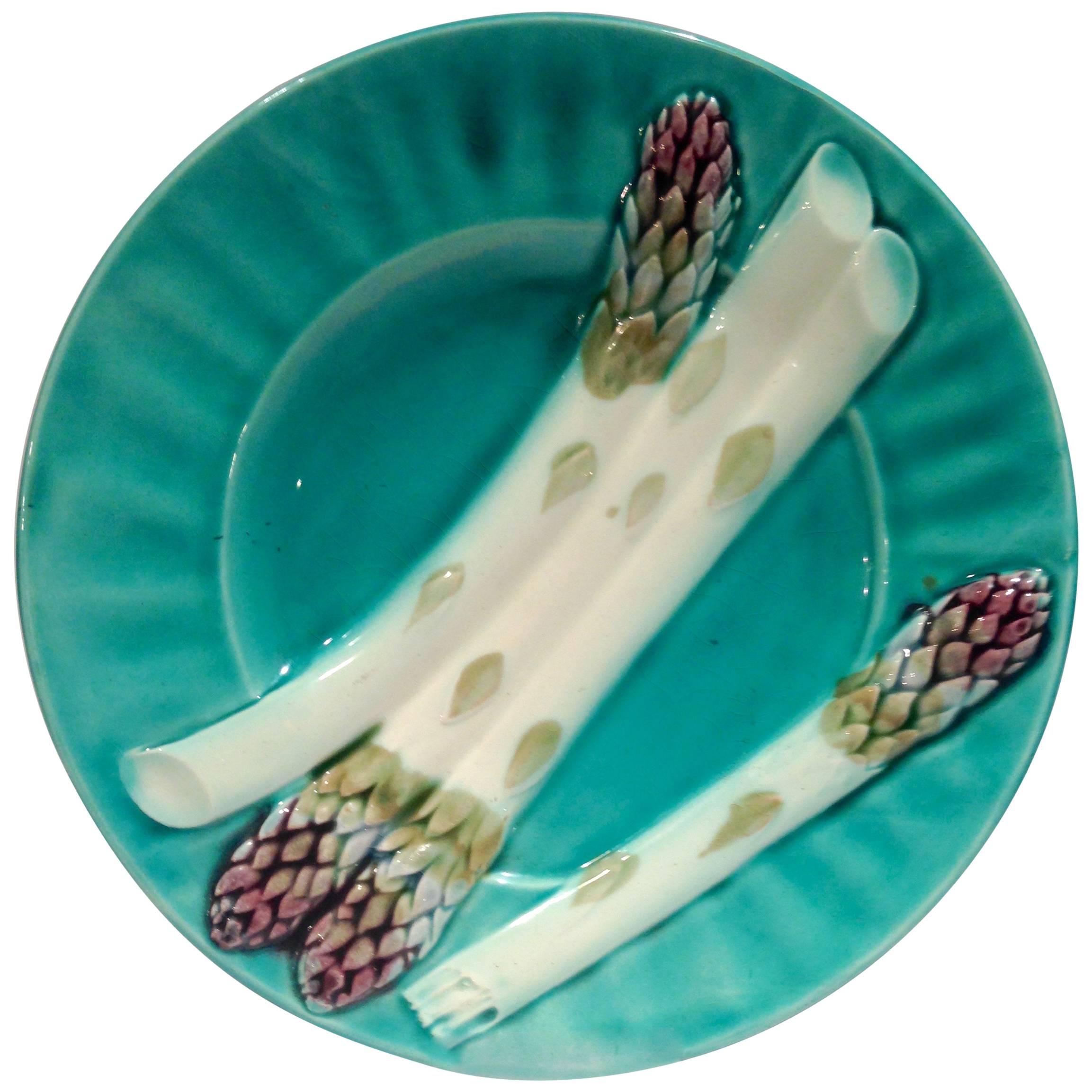 Antique French Majolica Asparagus Plate For Sale