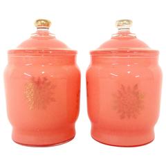 Vintage Peach-Pink Lidded Opaline Vanity Jars