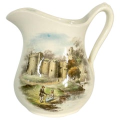 Antique Royal Staffordshire England Country Castle and Couple Scene Pitcher