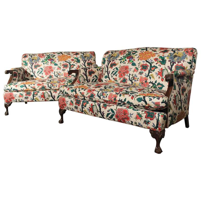  Antique  Bold and Bright English Club Style Floral Loveseat  